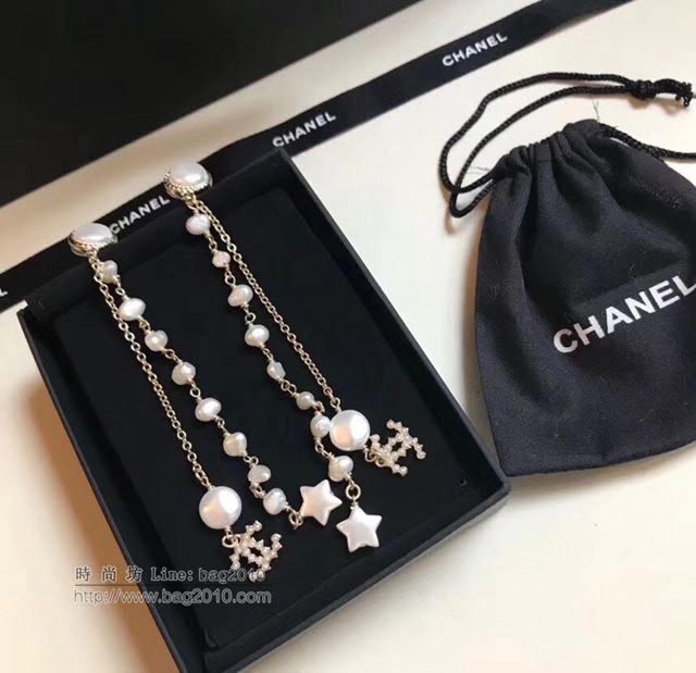 chanel耳環 2018長款 流蘇天然貝殼 珍珠耳釘耳環  gzsc1094